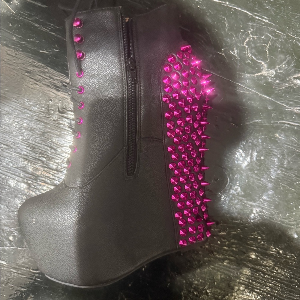 Black and Pink Studded Platform Ankle Boots-NEW